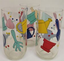 Vintage Novelty Drink Glasses, Gardening Motif, Set of 3. picture