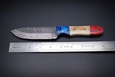 9”American Flag Color CUSTOM HAND FORGED DAMASCUS STEEL Hunting KNIFE Fix Blade picture