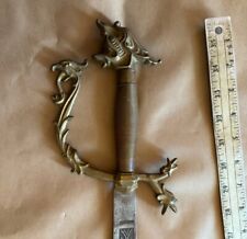 VTG ANTIQUE RARE ORNATE CEREMONIAL DECOR SWORD BRASS DRAGON HANDLE SABRE picture