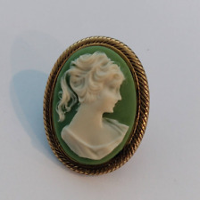 Cameo Brooch Lapel Pin Green Background Ornate Oval picture