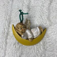 Vintage Girl Angel on Crescent Moon Ornament Painted Made In Italy picture