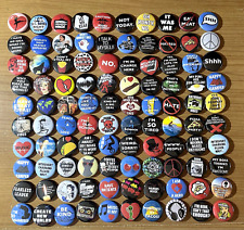 Pins Buttons 80s 90s Vintage Style HUGE Lot Funny Miscellaneous Lot #23 Qty 100 picture