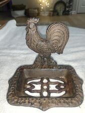 Vtg. Rustic Cast Iron Rooster Soap Dish Farmhouse, Western, Country & Met Decor picture