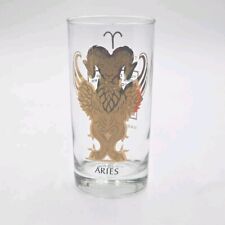 Vintage Anchor Hocking Zodiac Aries Horoscope MCM Highball Glassware Gold Black picture