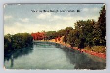 Fulton IL-Illinois, View on Main Slough, Antique Vintage Souvenir Postcard picture