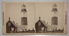 Sankaty Head Lighthouse Nantucket Massachusetts J. Freeman Stereoview Photo picture