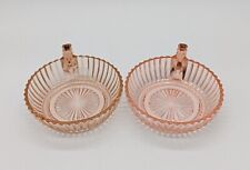 Vintage Ribbed Pink Depression Glass Handled Trinket Catchall Bowl Set of 2 picture