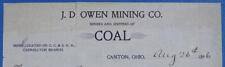1896 J D Owen Mining Co Coal Mining Canton Ohio Letter CC & S Railroad B6S4 picture