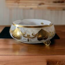 VTG Bohemian Czech Opaline Glass Bowl with Gold Motif Smoke Bowl/Candy Bowl READ picture