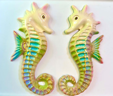 Vintage Chalkware Seahorse Wall Art Set, MCM Wall Plaques, Beach House Decor picture
