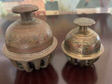 Lot Of 2 Antique Ornate Brass Elephant Claw Bell Etched Leaf Pattern picture