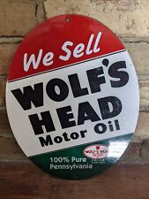 VINTAGE WOLF'S HEAD MOTOR OILS PORCELAIN GAS STATION SIGN 12