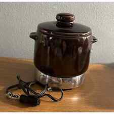 Vintage West Bend Bean Pot With Lid & Heat-Rite Warmer 2qt Brown Stoneware MCM B picture