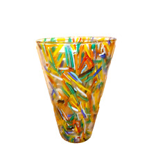 Large Colorful Blown Glass Confetti Vase w/Wide Mouth: Made by Pier One Imports picture