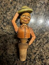 Vintage ANRI Italy Bottle Stopper Wood Hand-Carved Mechanical Tip Of The Hat picture