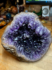 Amethyst Crystal Gemstone Cut Away Egg Shaped Natural Finish Geode Specimen 696 picture