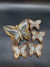 Vintage Marigold Carnival Glass Butterfly Trinket Dish Set by Jeannette Glass picture
