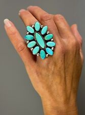 HUGE Vintage 2” Navajo Sterling Silver Vivid Turquoise Cluster Ring STUNNING🤩 picture