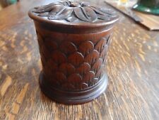 Treenware CARVED Wood Round Cylinder Covered BOX Antique/Vintage picture
