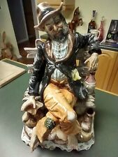 Large Vintage Capodimonte Hobo / Tramp Traveling on Bench Resting Rare 18” LOOK picture