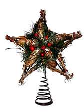 Rustic Twine Star Pine Cones Holly Berries Christmas Tree Topper Holiday Decor picture