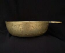 Vintage Brass Metal Chinese Etched Ceremonial Bowl picture
