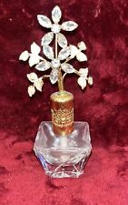 Beautiful Vintage Perfume Bottle Glass Filigree Rhinestone Flowers Austria picture
