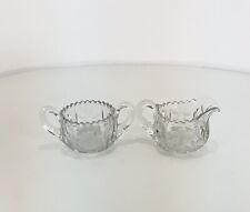 Vintage Crystal Creamer And Sugar Bowl With Beautiful Etched Flowers. Beautiful picture