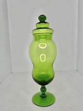 Vintage MCM Empoli Green Glass Apothecary Footed W/lid Stunning picture