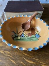 mexican pottery bowl Clay vintage Art Painted Decor Ladle Salsa Guacamole picture