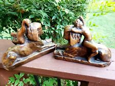 Egyptian Revival Nude Lady &  Sphinx  Metal Bookends picture