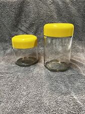 2 Vintage Heller Designs Massimo Vignelli Glass Canisters W/ Yellow Plastic lids picture