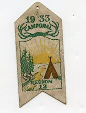 VINTAGE 1933 BSA REGION 12 WESTERN CAMPORAL LEATHER POCKET TAB PATCH picture