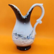 VTG Ceramic Asian Dragon Miniature Ewer w/ Handle Gray Black White 5