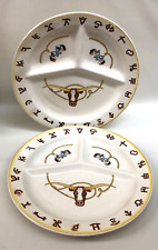 Pair Fred Roberts Western Steer Longhorn Divided Grill Plates 1950's 11-1/2