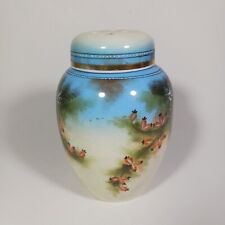 Vtg Japanese Ginger Jar Cherry Blossoms Gold Trim Hand Painted Porcelain Nippon picture