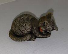Small Vtg Cat Figurine Tiny Miniature Gray Sleeping 2” Inches Long picture