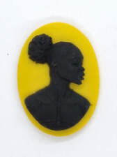 25x18mm African American Black Woman Resin Cameo in yellow S4098 picture
