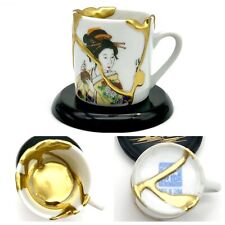 Kintsugi Cup Chinese Geisha Mini Mug Gold Crack Art Personal Growth Gift picture