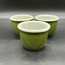 Vtg Hall Pottery 4 oz Custard Set of 3 #350 c. 1915 Green Ivory Cookware USA picture