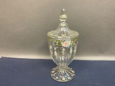 Heisey Crystal Etched Cut Glass Covered Compote - Orig. Vintage Hand Painted picture