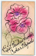 c1910 Best Wishes from Cedar Rapids Iowa IA Flower Airbrush Embossed Postcard picture