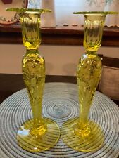 vintage yellow candlestick holders in great conduction with no flaws   picture
