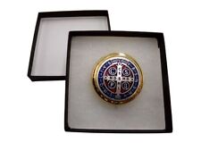 Two Toned St Benedict Red Blue Enameled Design Pyx With Button Clasp 2 Inch picture
