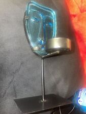 Erik Hoglund Blue Glass Face Tea Candle Metal Holder picture