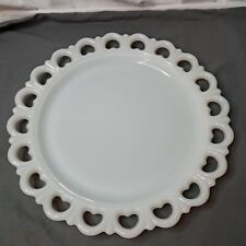 Vintage Anchor Hocking White Milk Glass Lace Edge Serving Platter Cake Plate 13” picture
