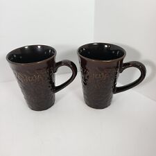 Kahlua Coffee Cup Mug Set of 2 Brown Embossed Raised Lettering Coffee Bean picture