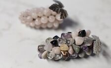 Vintage Polished Stone Grape Cluster LOT OF 2 - Multistone and Rose Quartz picture