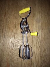 Vintage Superwhirl Stainless Hand Egg Beater Mixer Yellow Handle Mid-Century USA picture