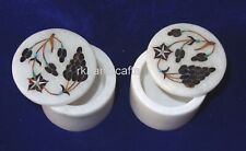 Set of 2 Piece Marble Jewelry Box Gemstone Inlay Work Multiuse Box 2.5 Inches picture